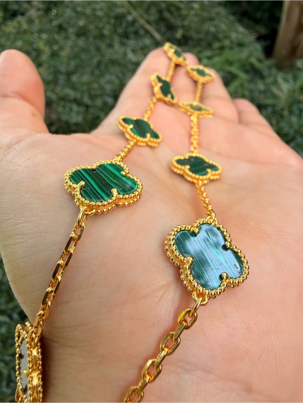 Alhambra Style Green Clover Motif Gold Chain Necklace - Picture 8 of 10